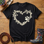 Rustic Vine Heart Paw Print T-shirt