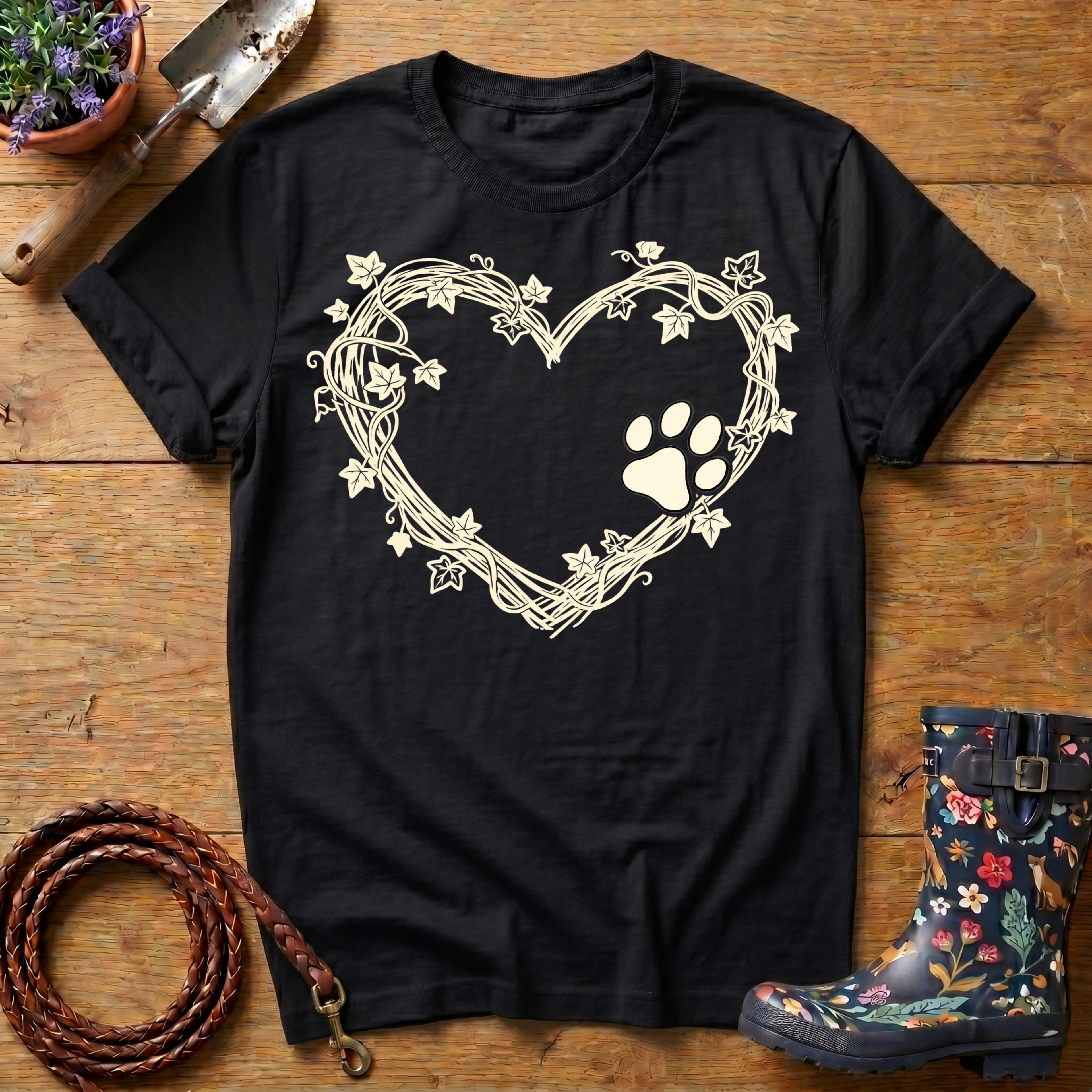 Rustic Vine Heart Paw Print T-shirt