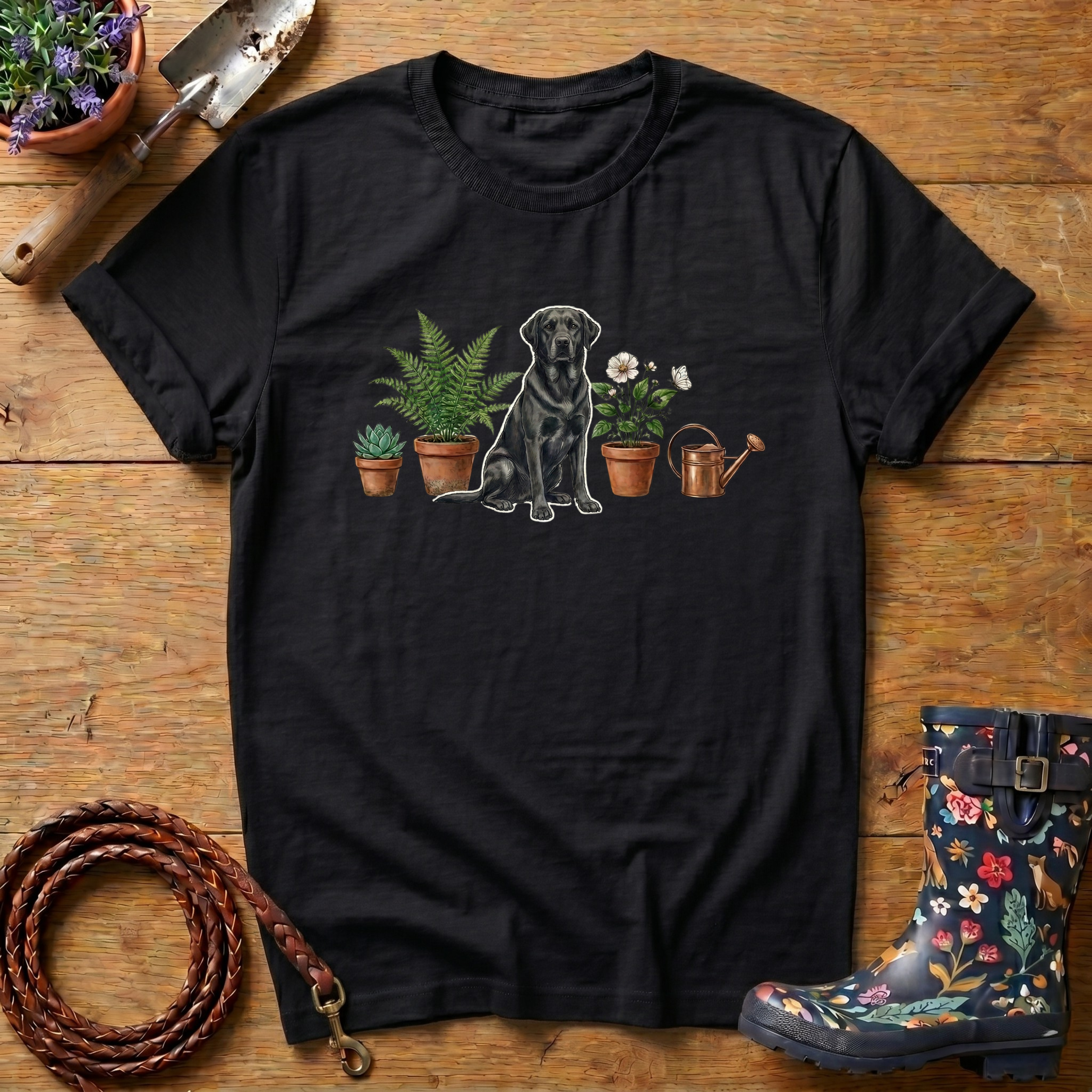 Black Lab  & Potted Plants T-shirts