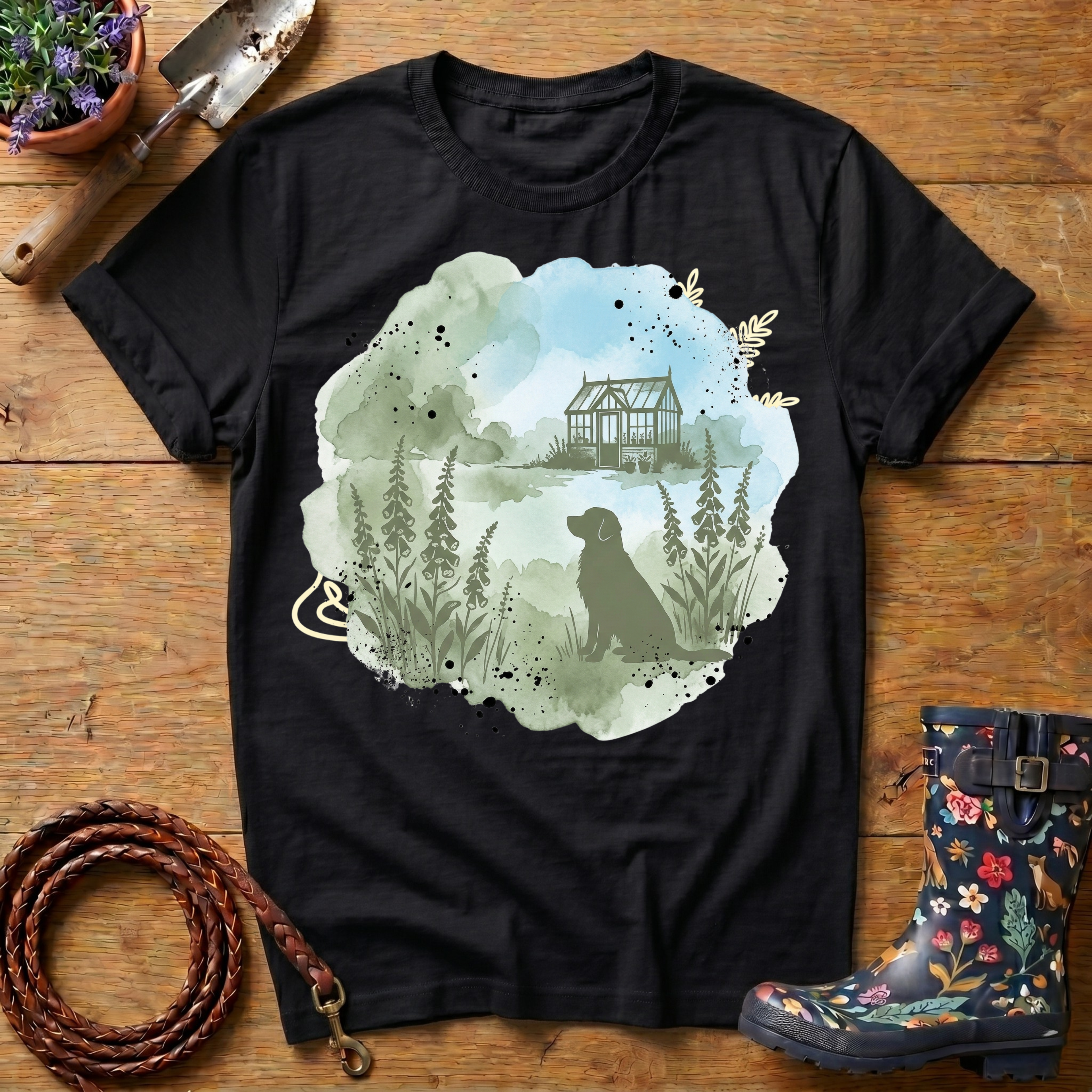 Labrador In The Garden Watercolour T-shirt