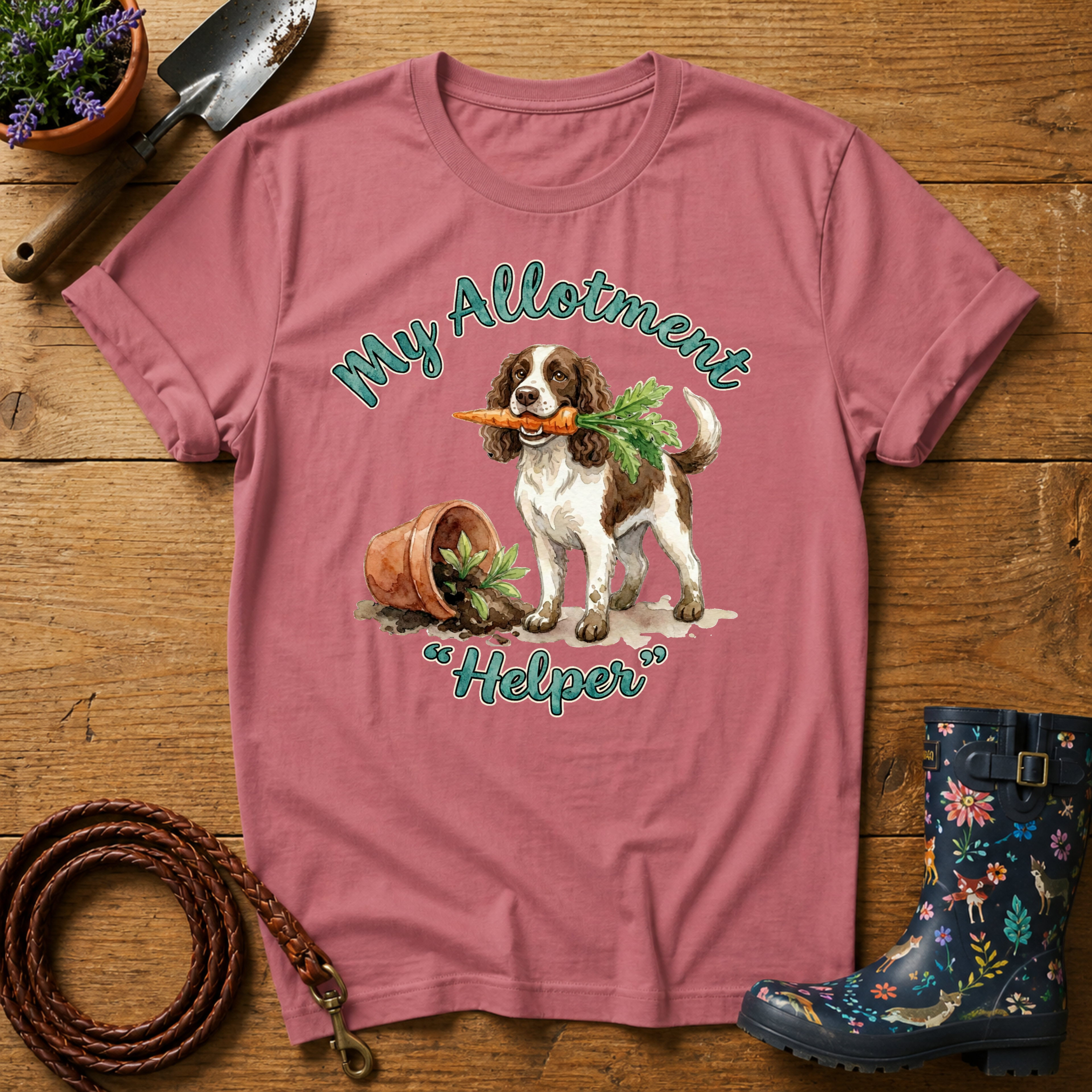 Spaniel My Allotment Helper Watercolour T-shirt