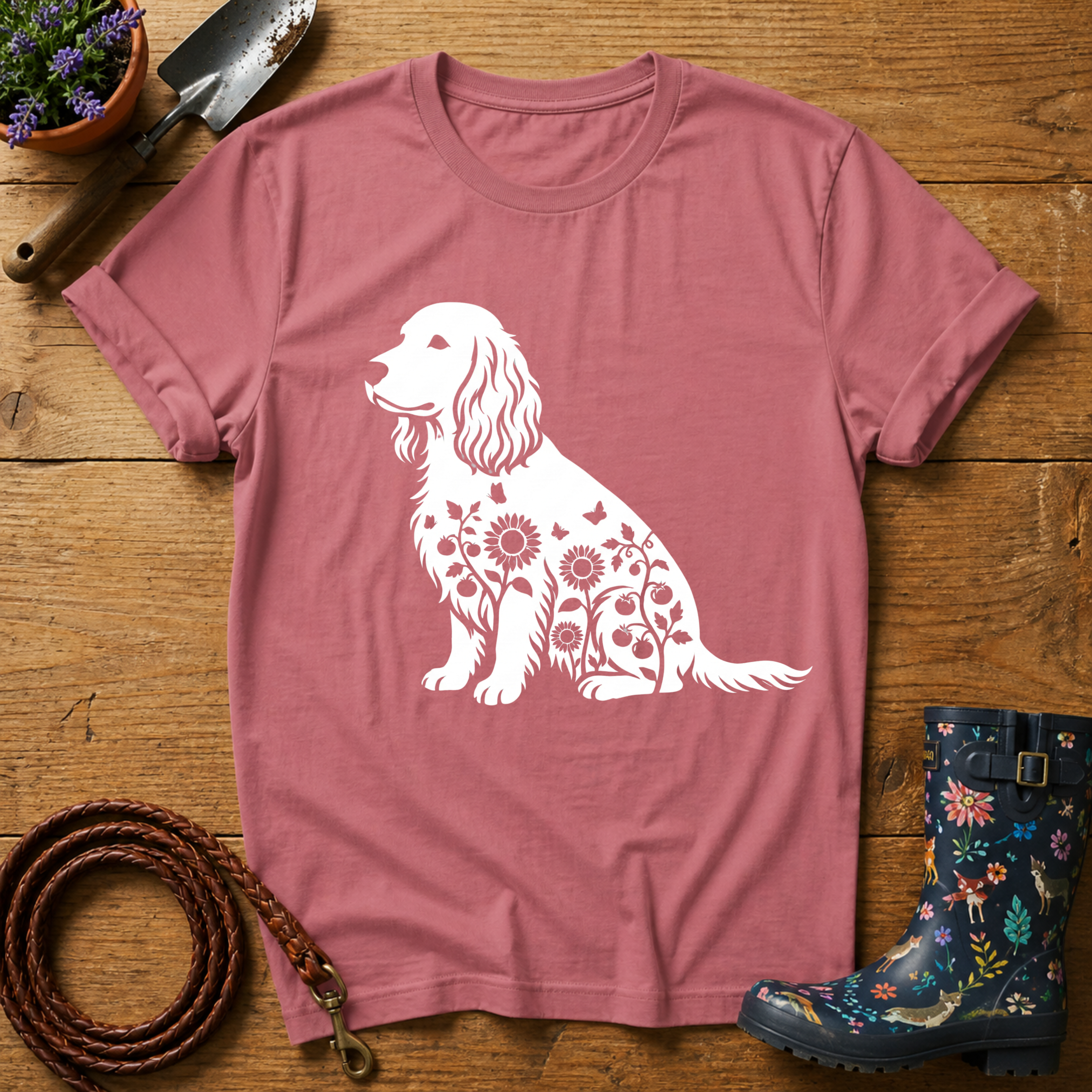 Spaniel Sunflowers & Butterflies T-shirt
