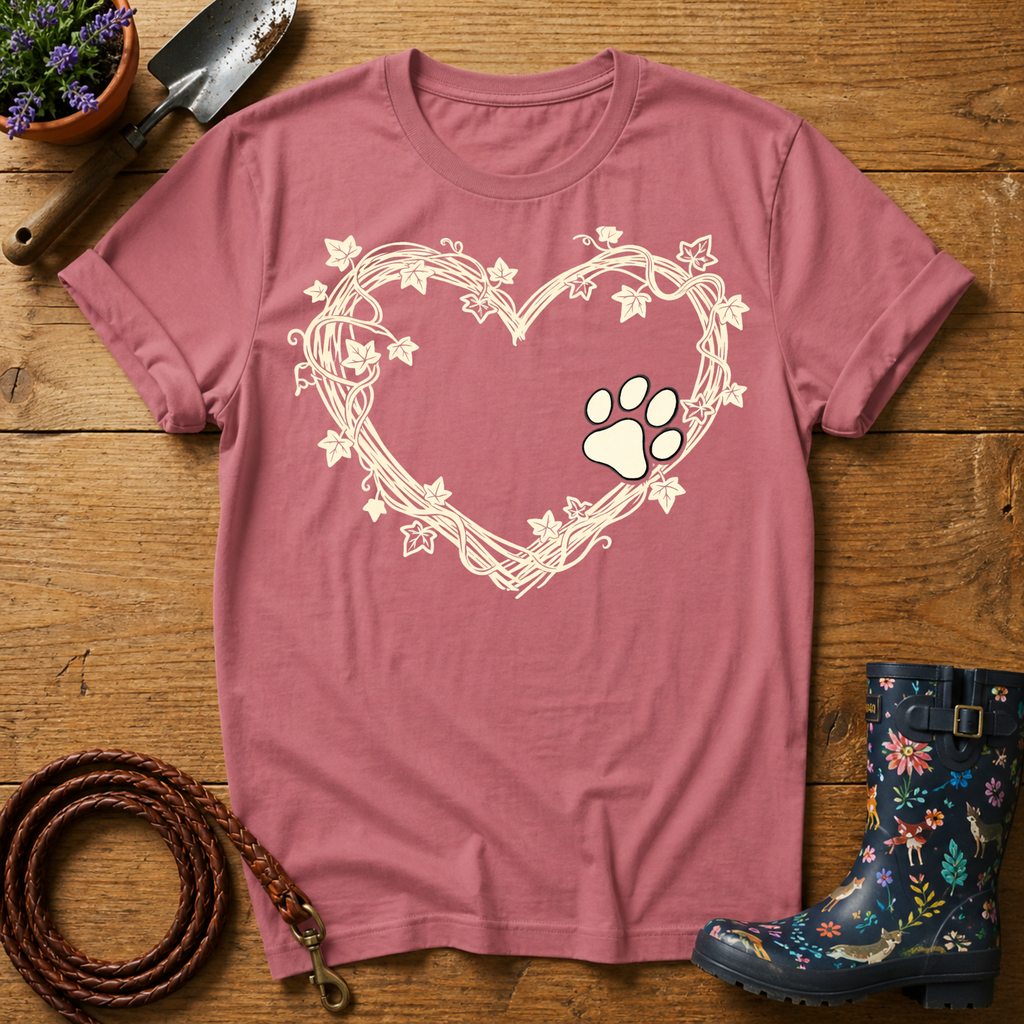 Rustic Vine Heart Paw Print T-shirt