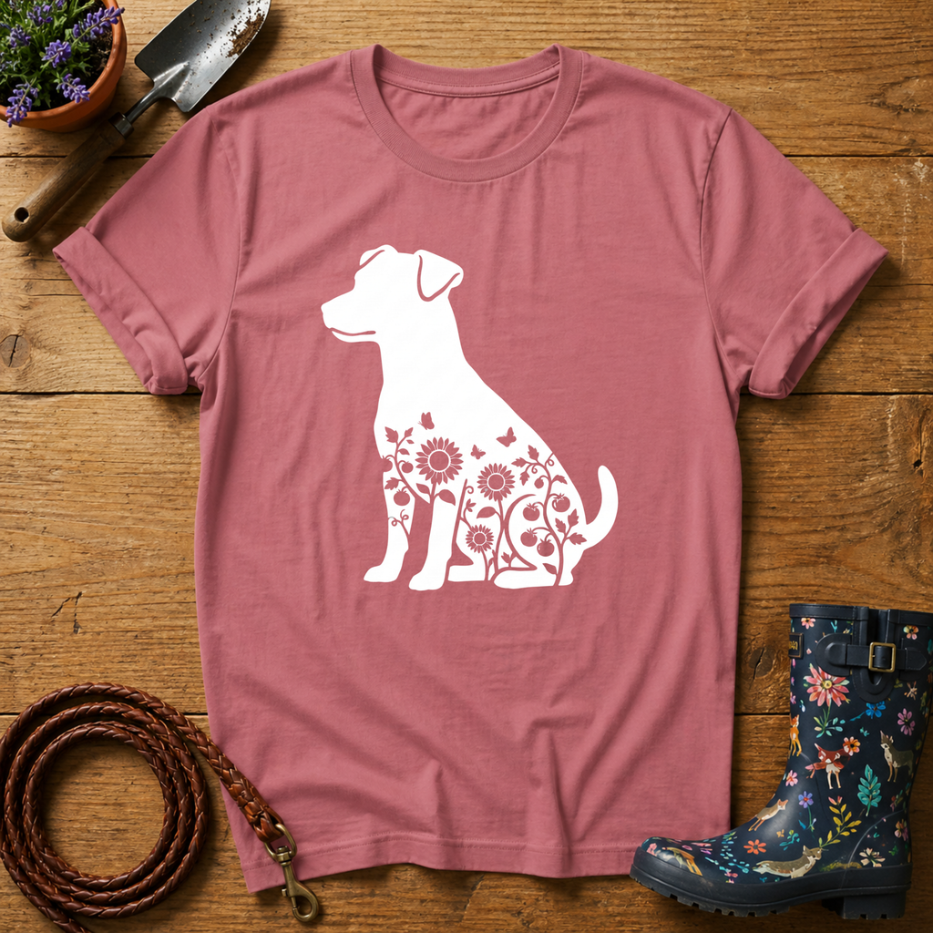 Jack Russel Sunflowers & Butterflies T-shirt
