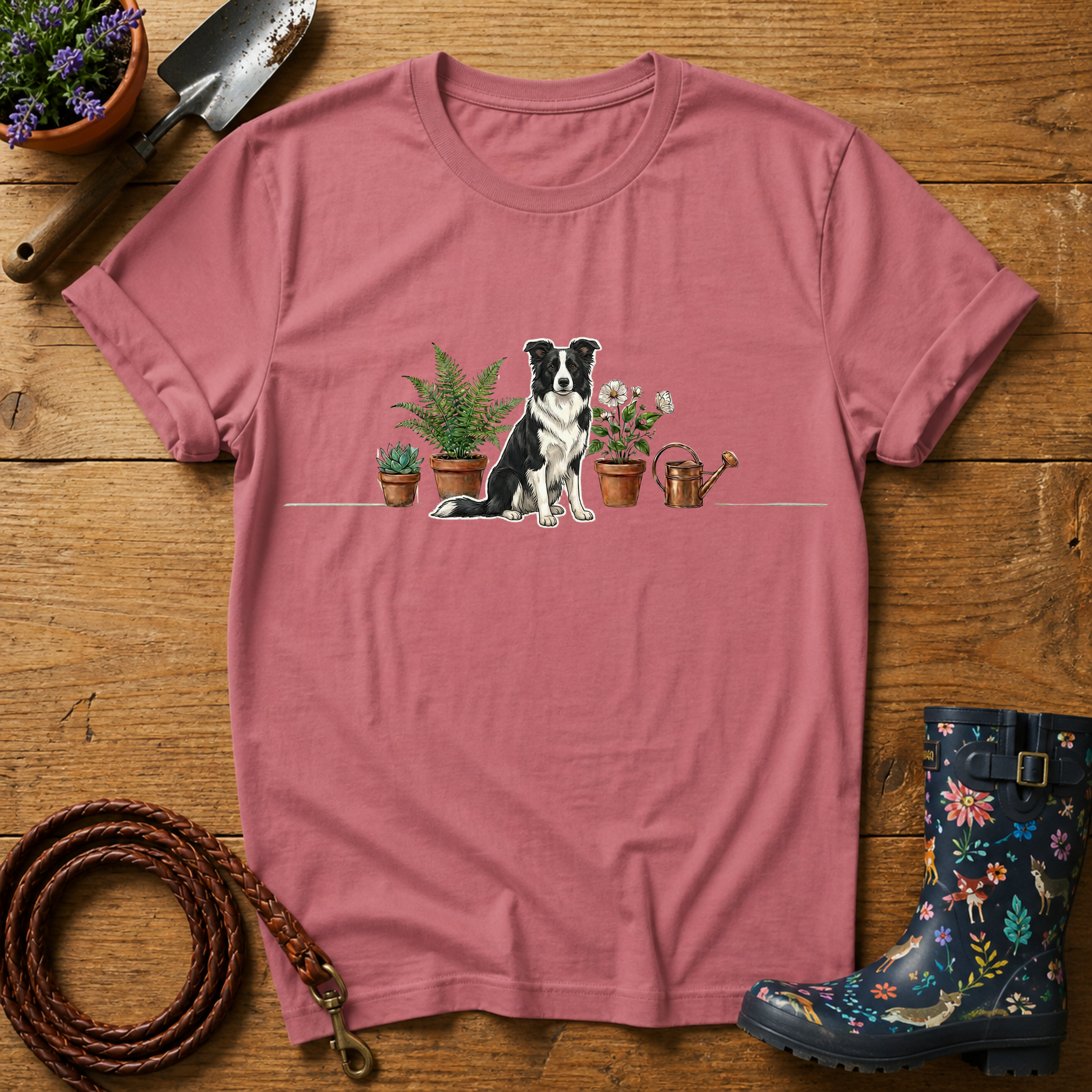 Border Collie Potted Plants T-shirt