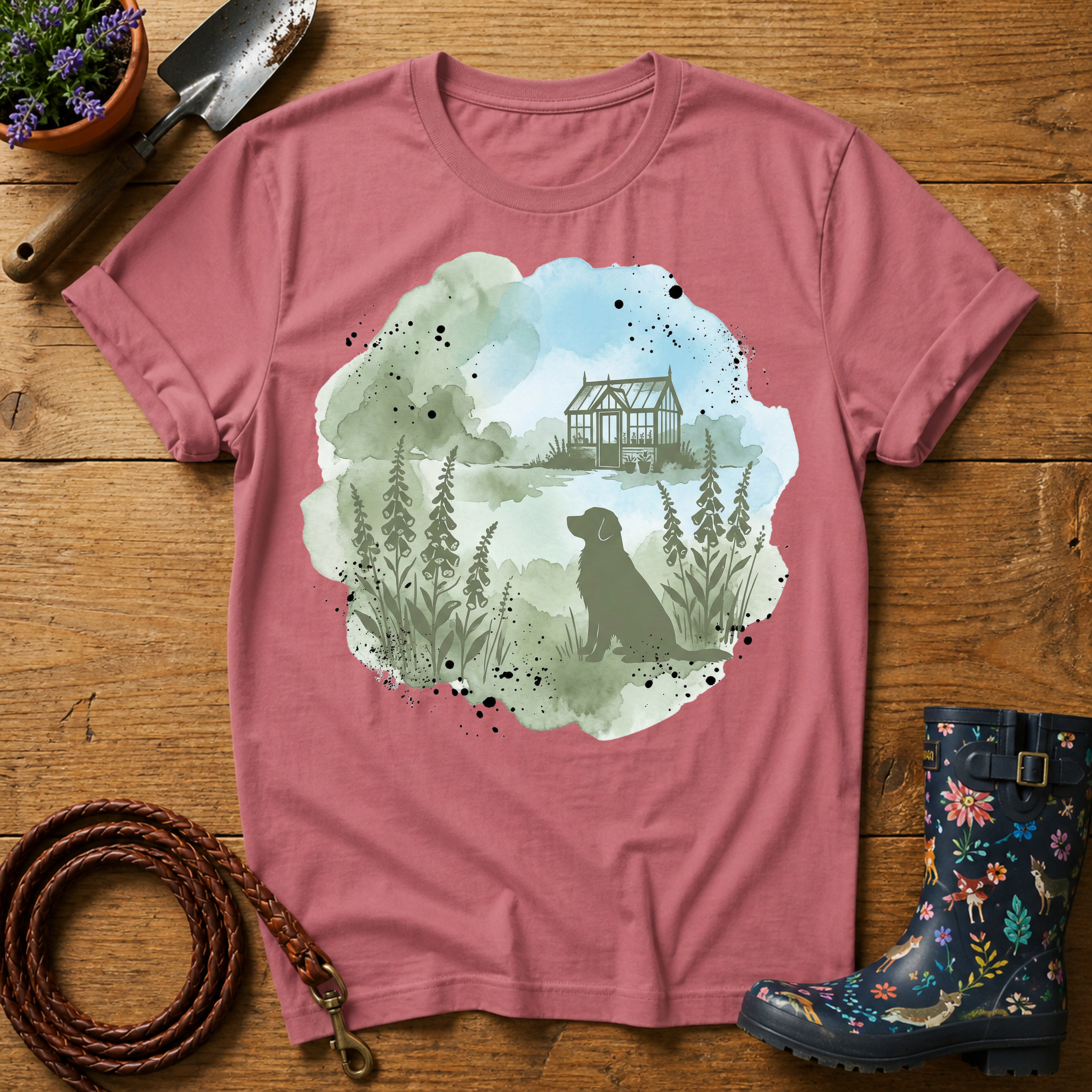 Labrador In The Garden Watercolour T-shirt