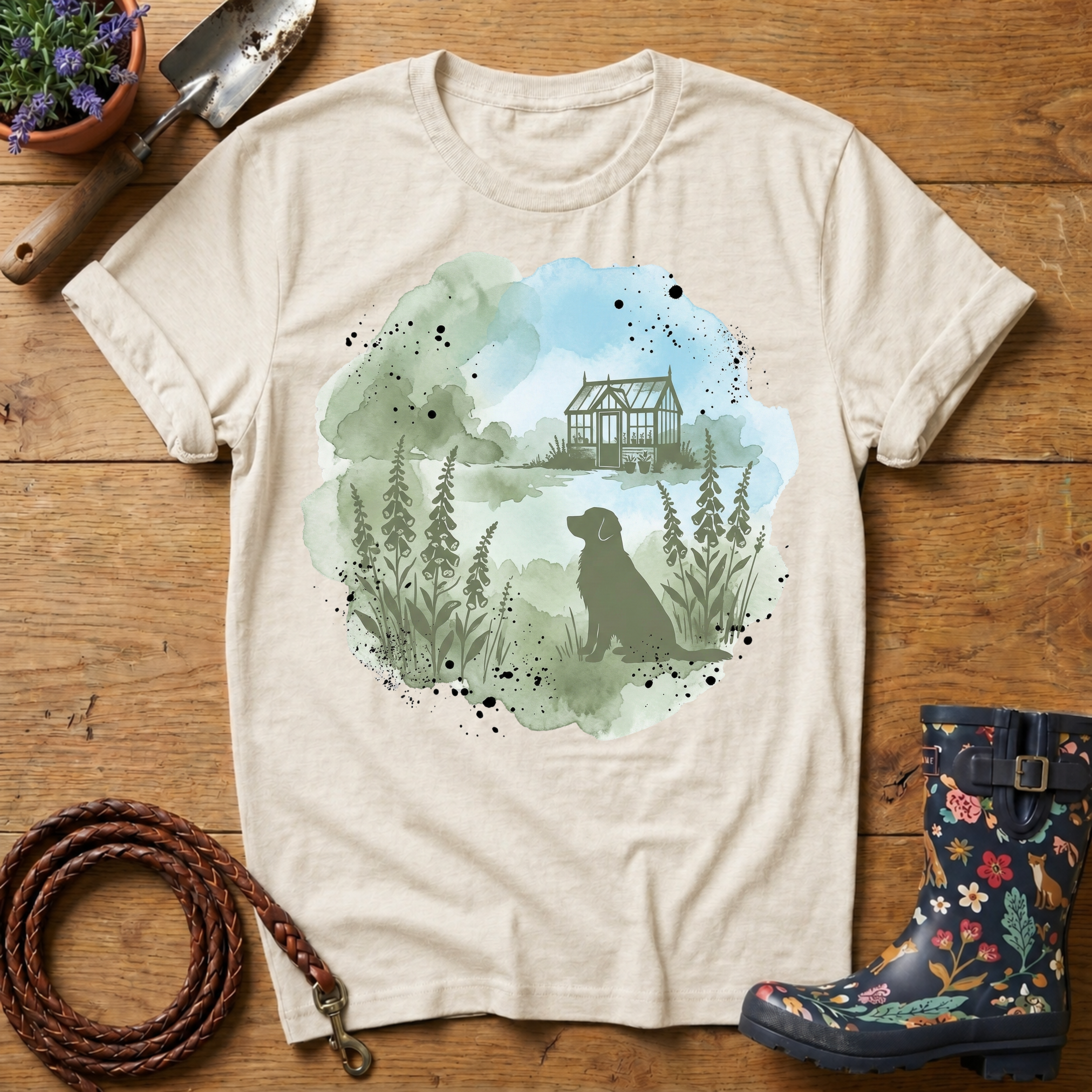 Labrador In The Garden Watercolour T-shirt