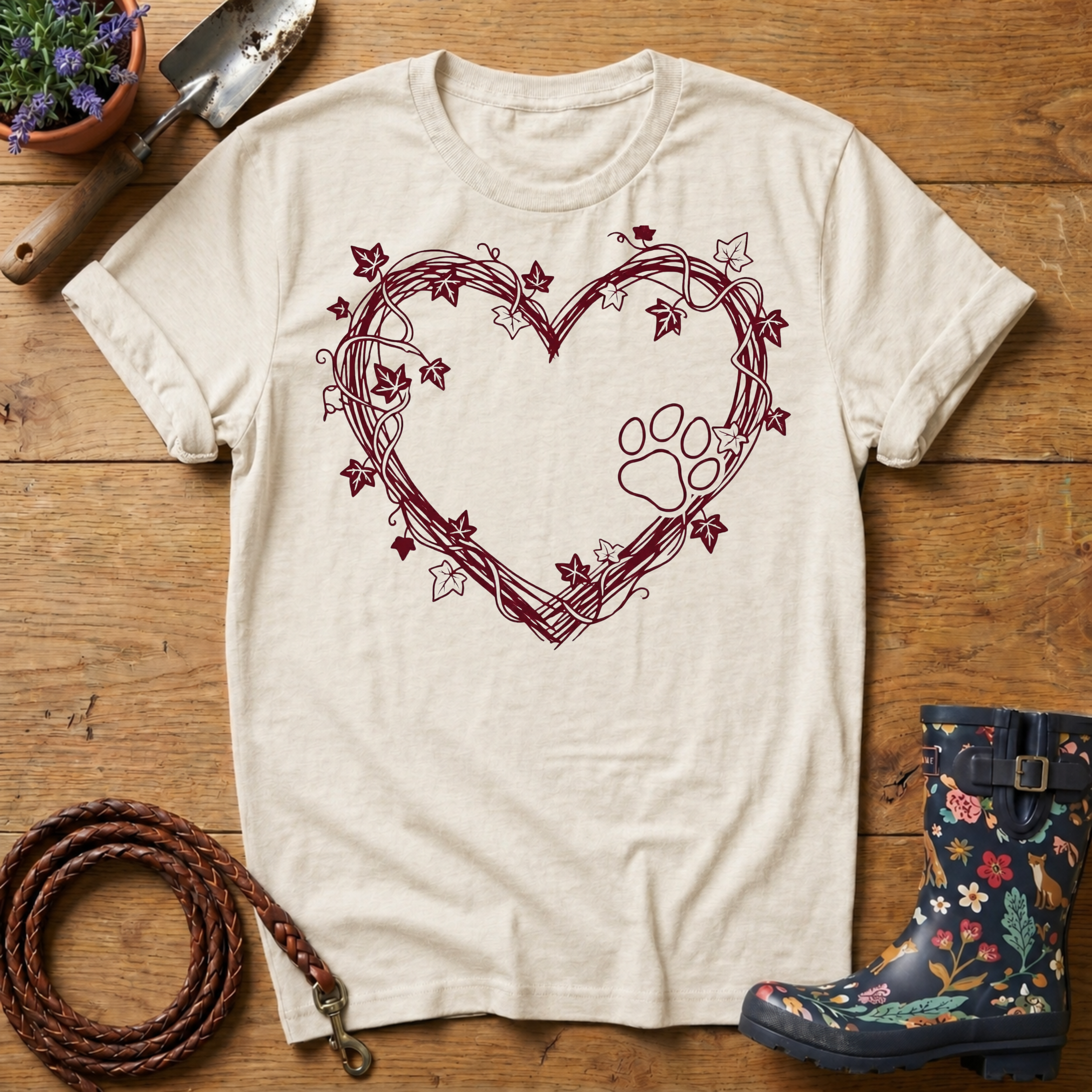 Rustic Vine Heart Paw Print T-shirt
