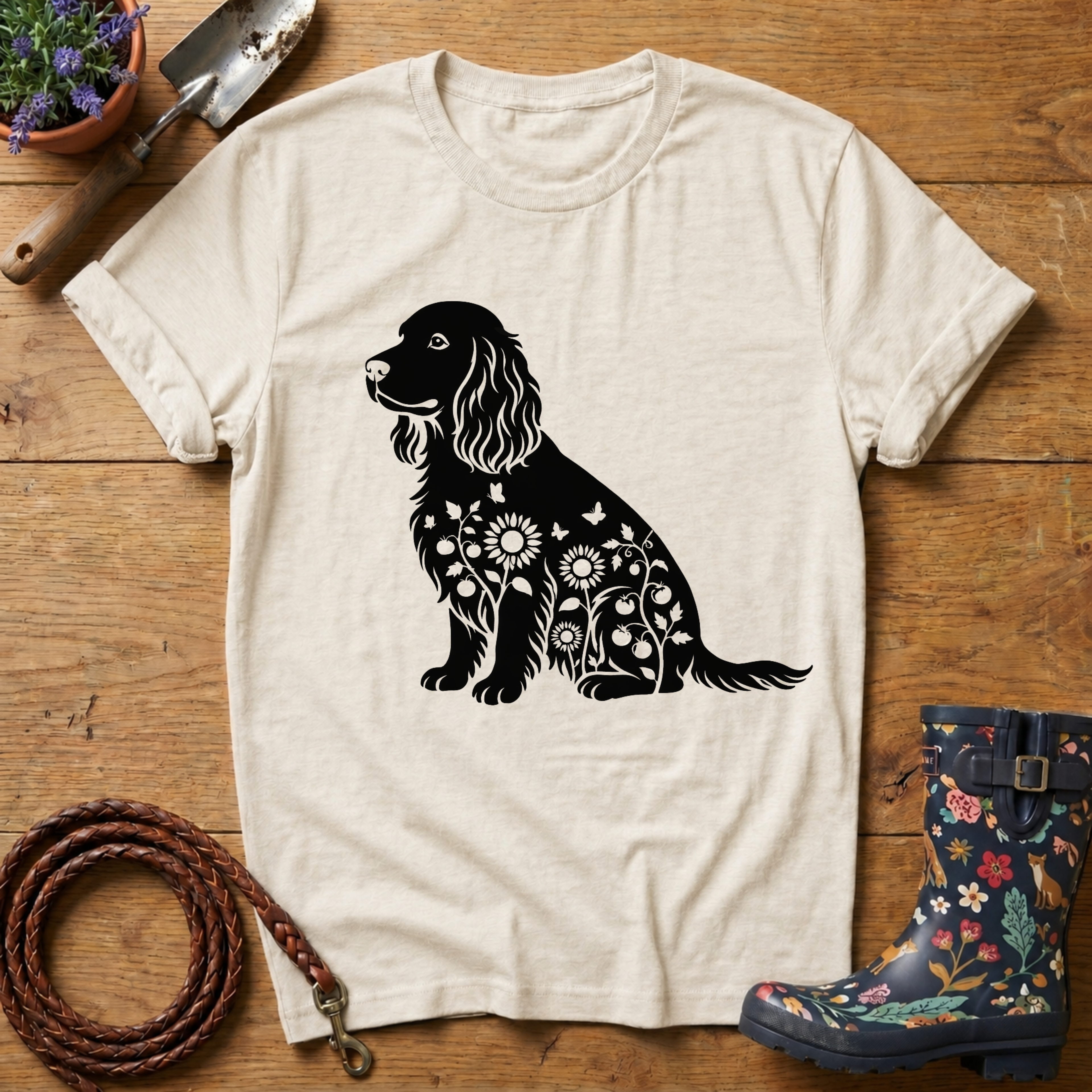 Spaniel Sunflowers & Butterflies T-shirt