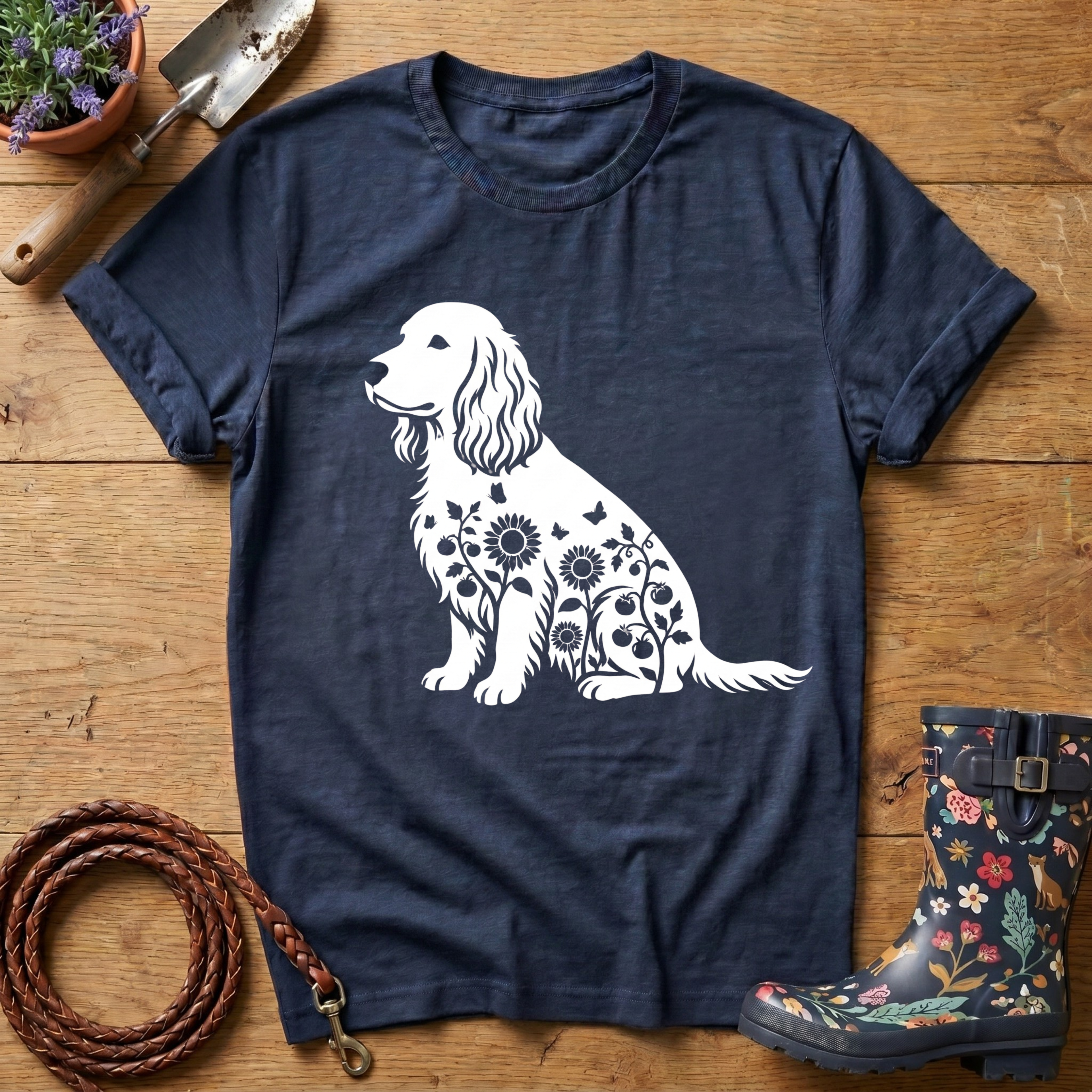 Spaniel Sunflowers & Butterflies T-shirt