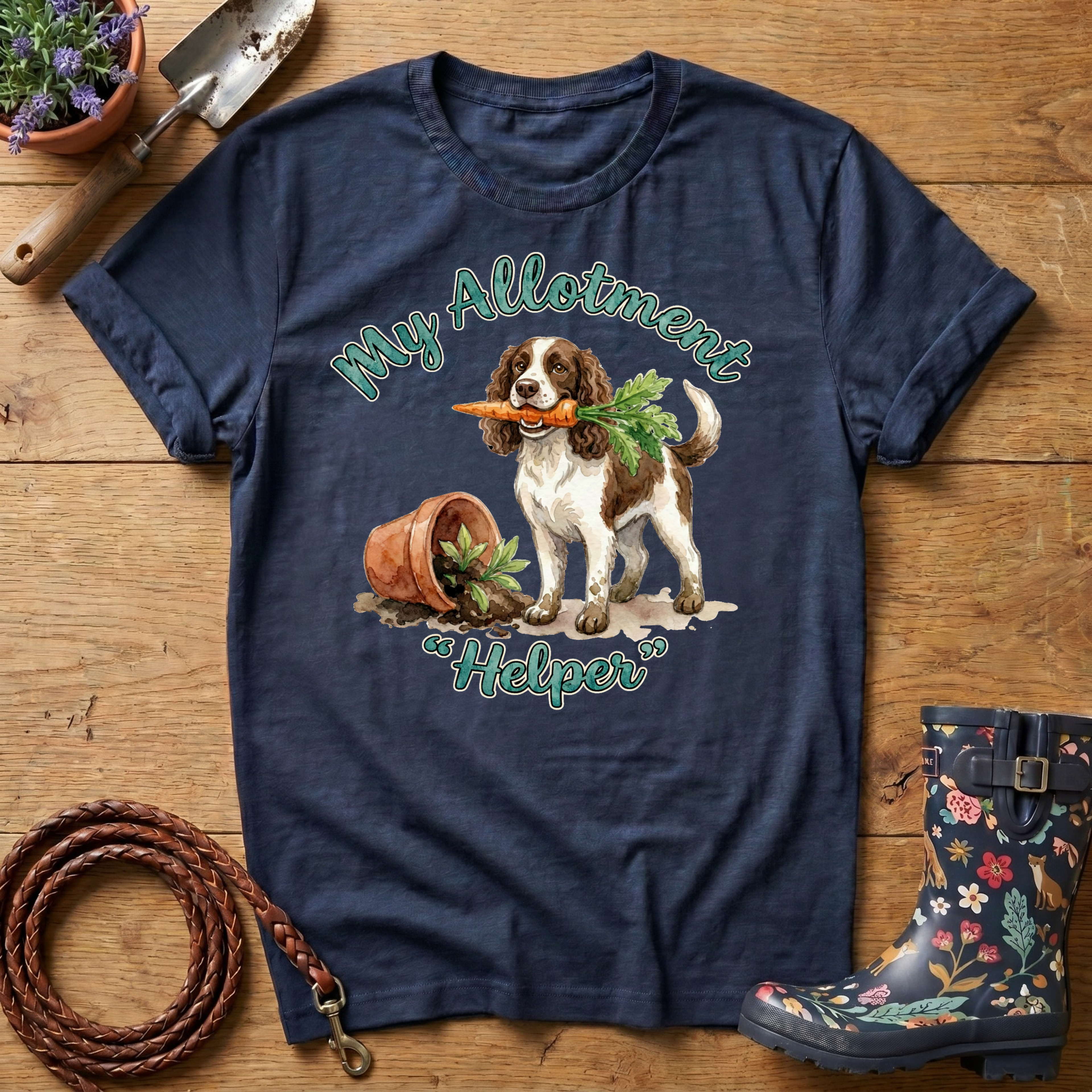 Spaniel My Allotment Helper Watercolour T-shirt