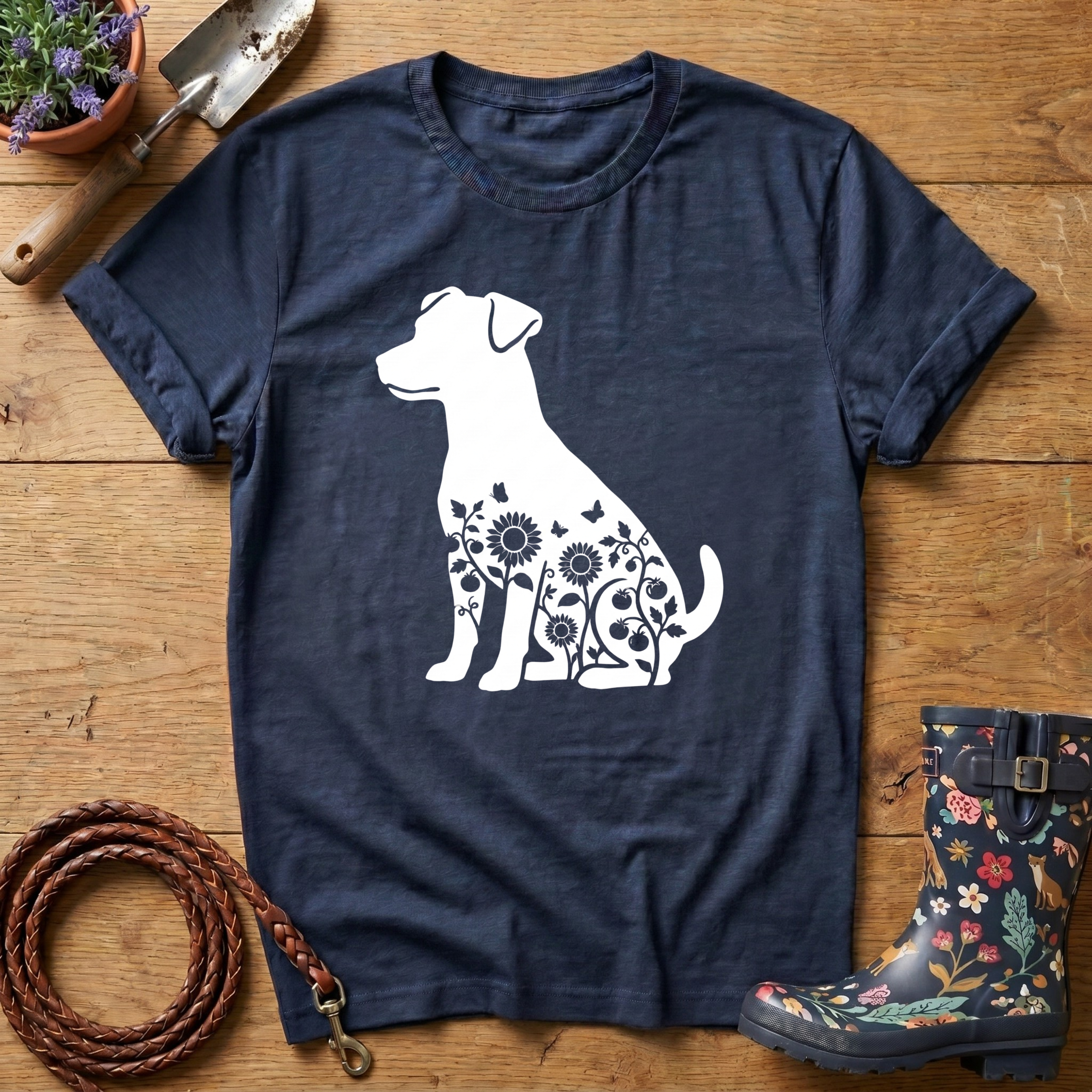 Jack Russel Sunflowers & Butterflies T-shirt