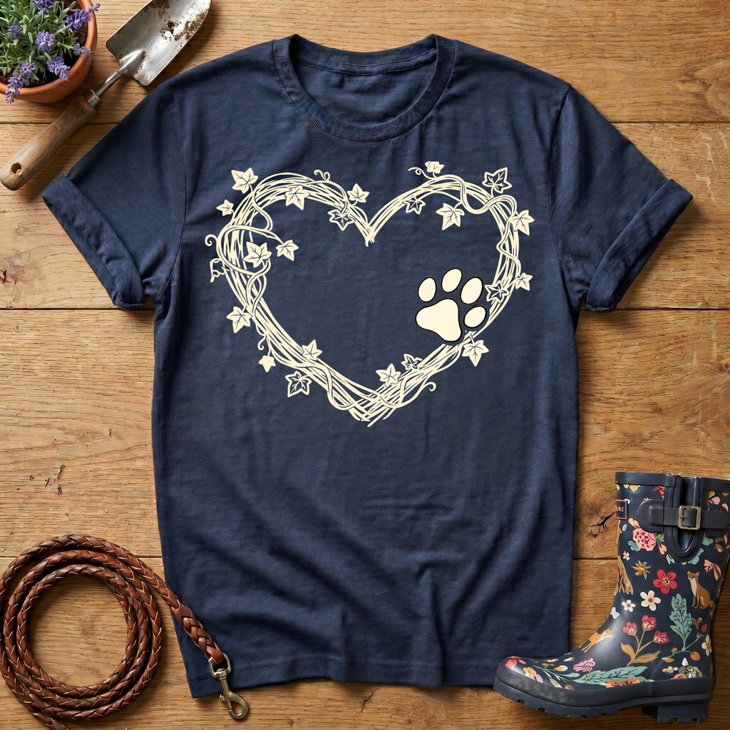 Rustic Vine Heart Paw Print T-shirt