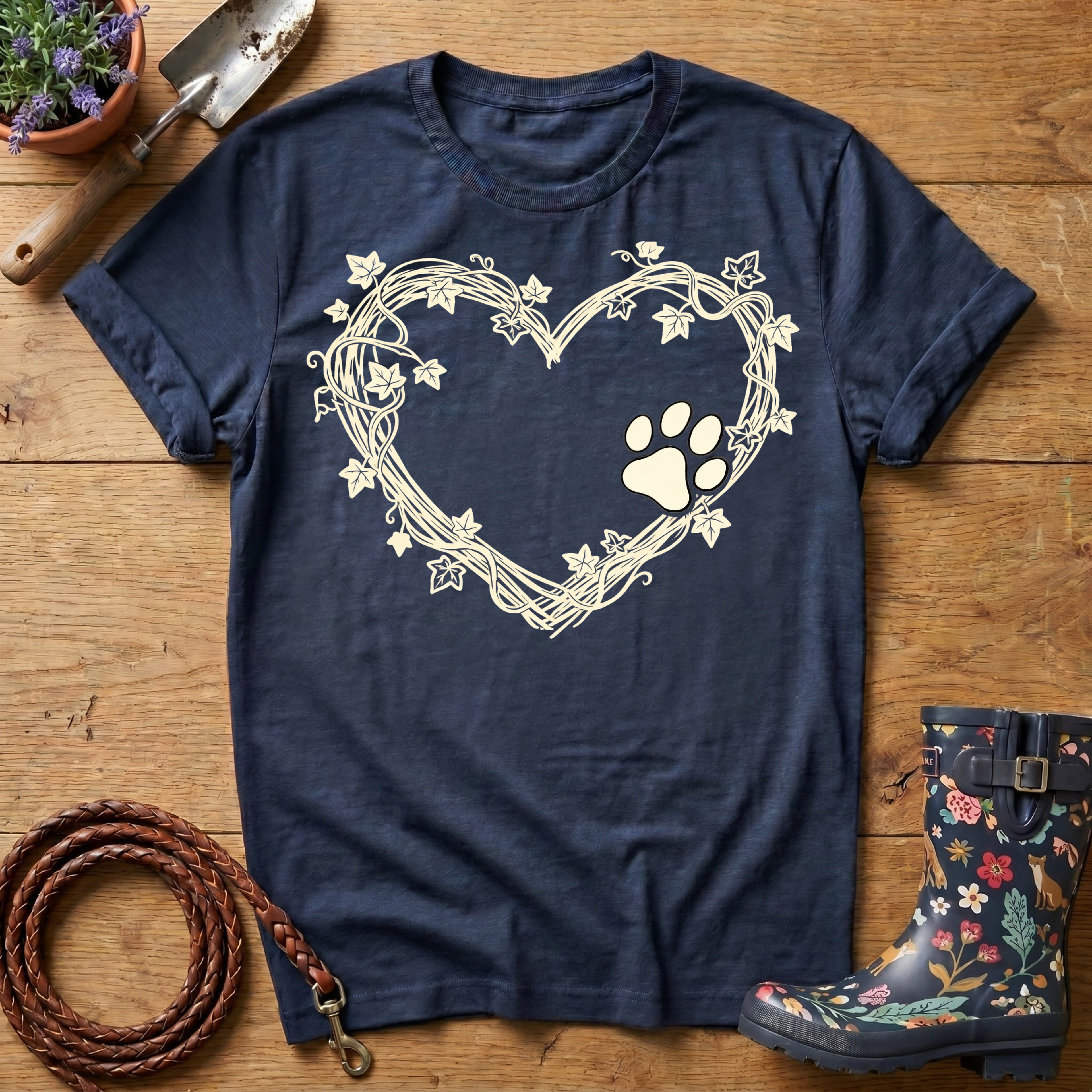 Rustic Vine Heart Paw Print T-shirt