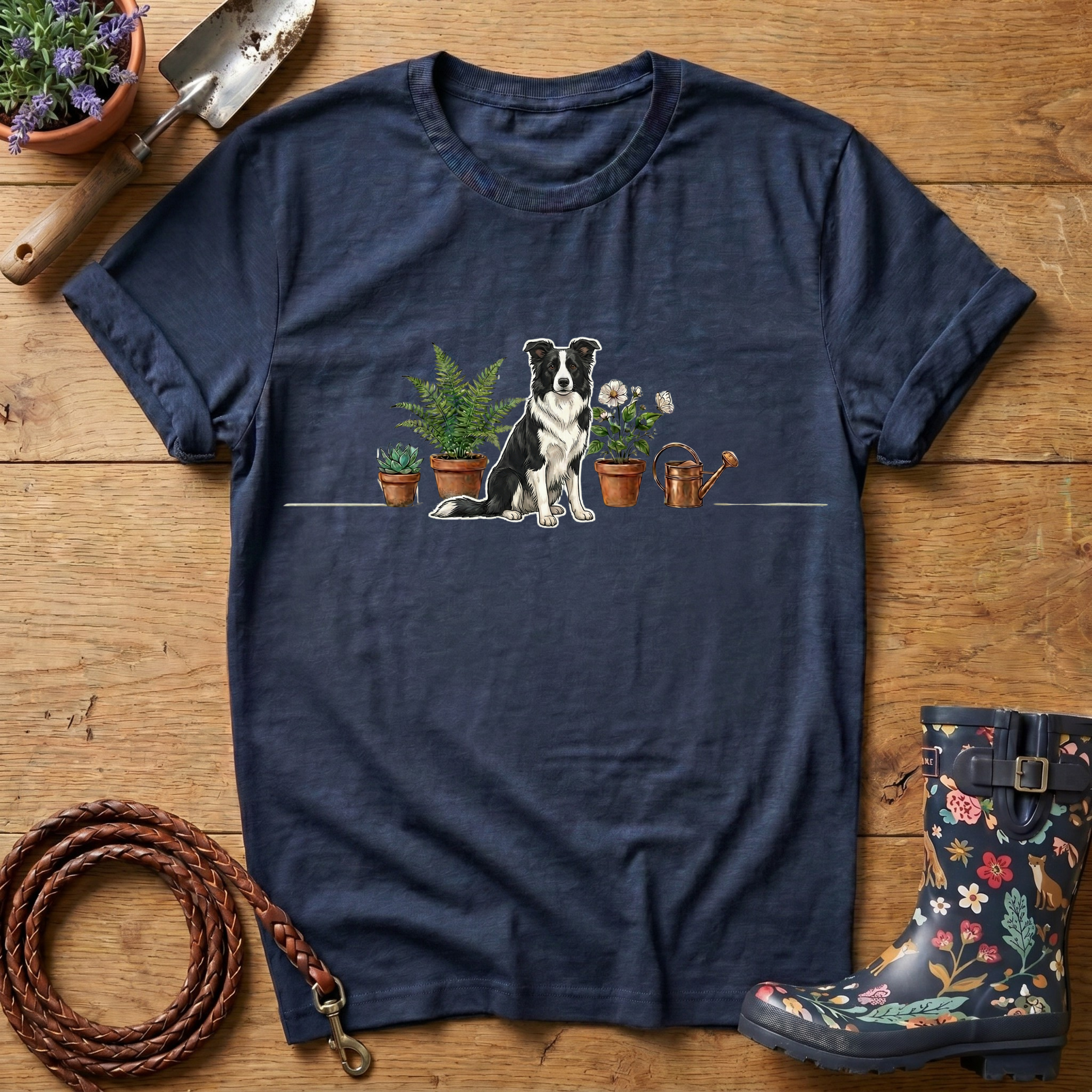 Border Collie Potted Plants T-shirt