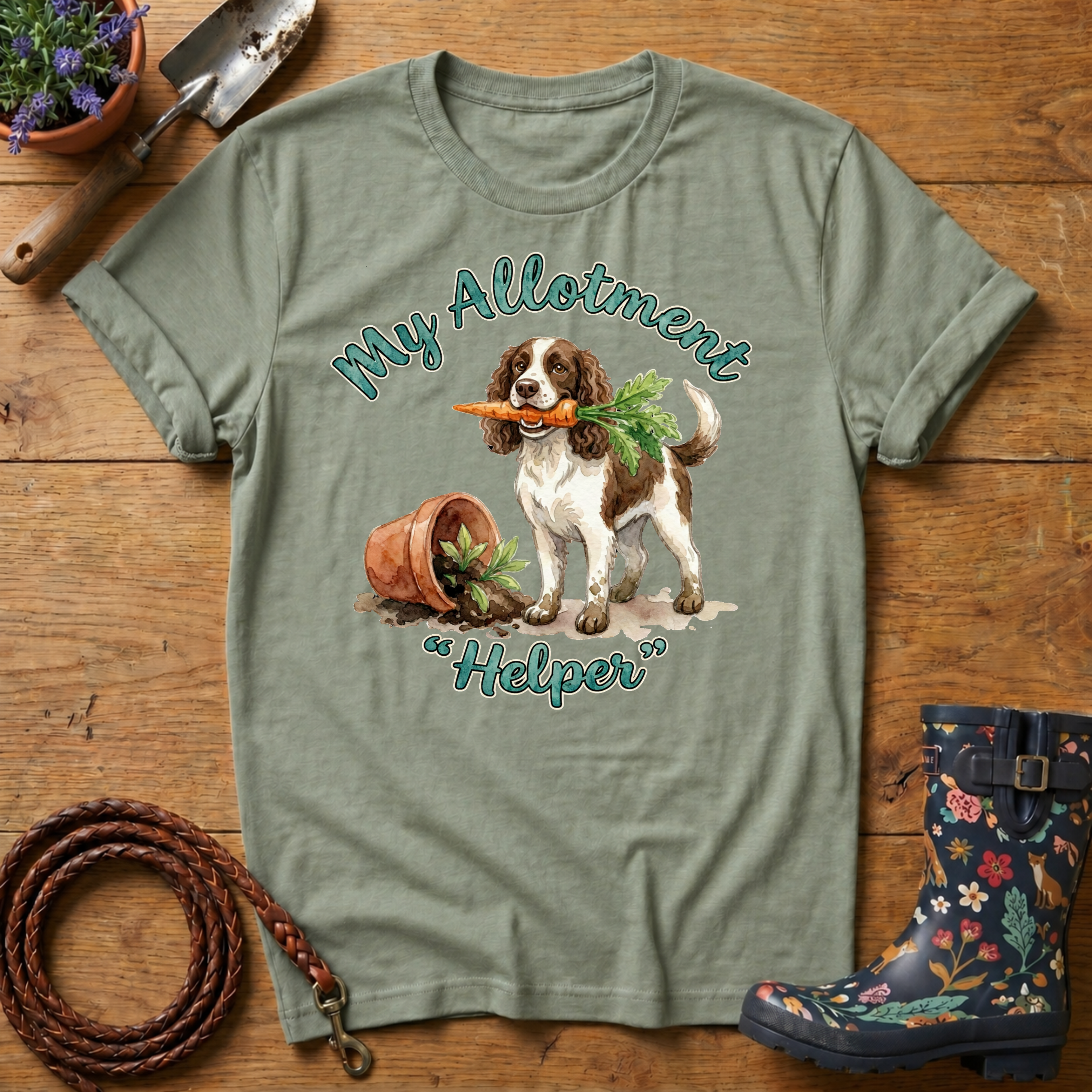 Spaniel My Allotment Helper Watercolour T-shirt