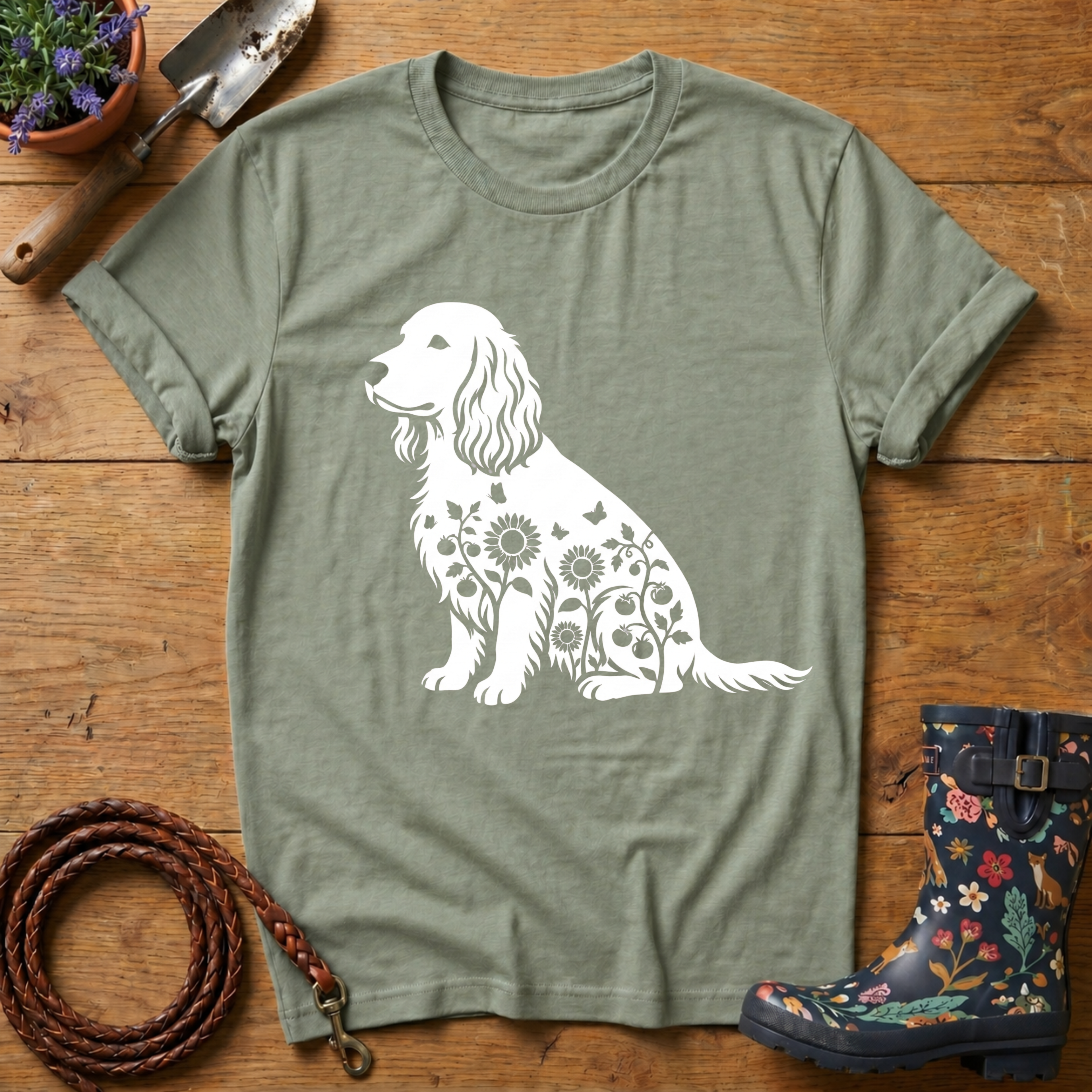 Spaniel Sunflowers & Butterflies T-shirt
