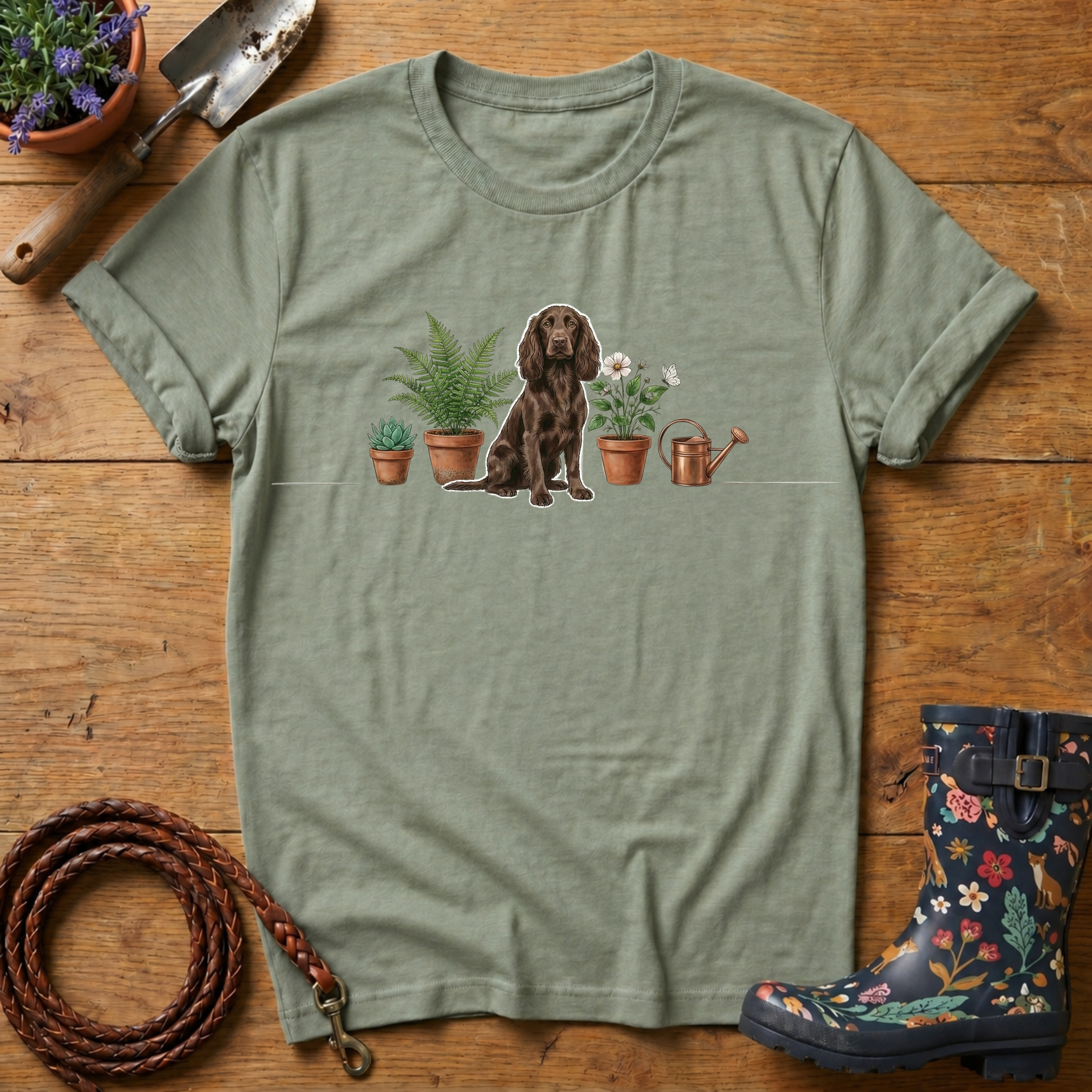 Spaniel Guarding Plants T-shirt