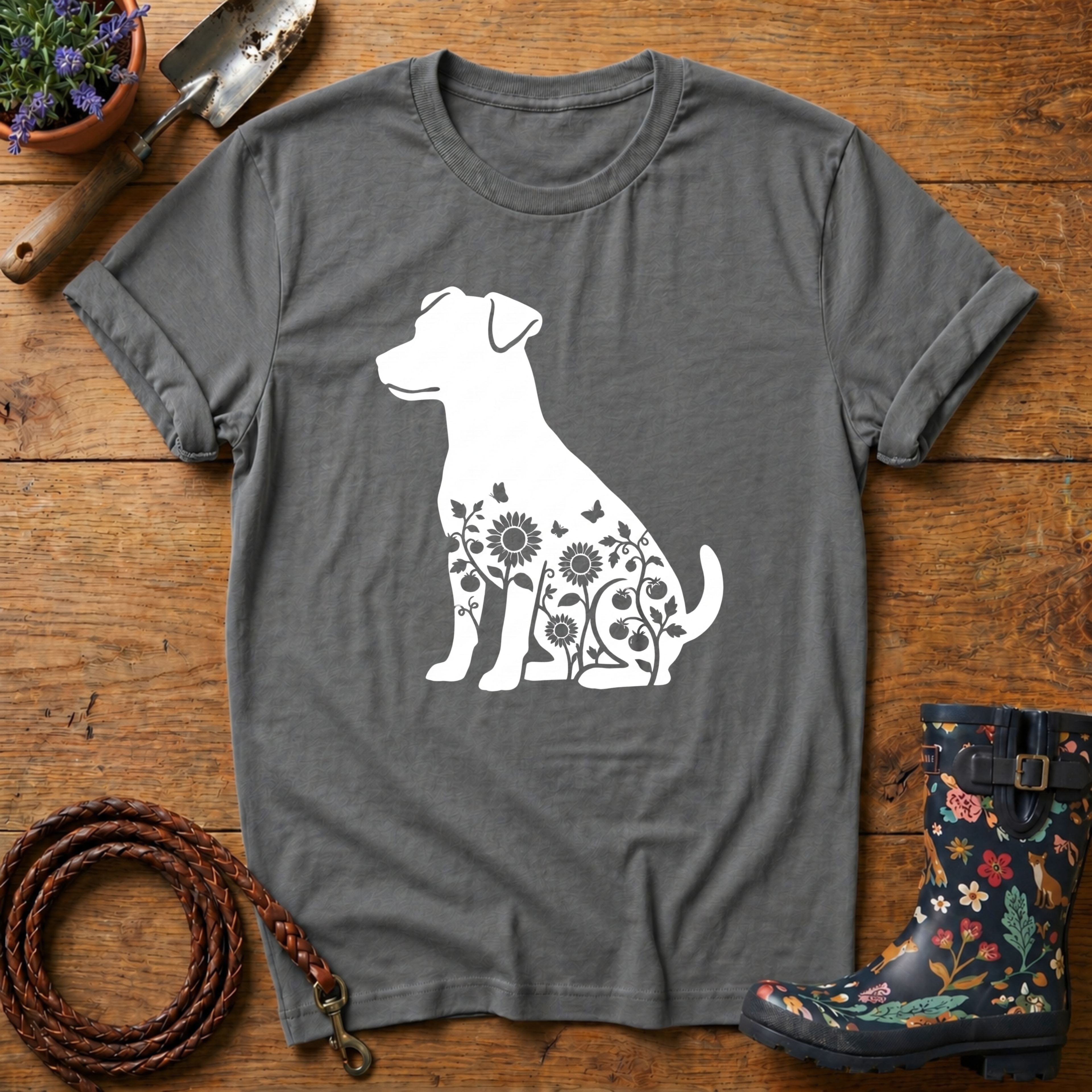 Jack Russel Sunflowers & Butterflies T-shirt