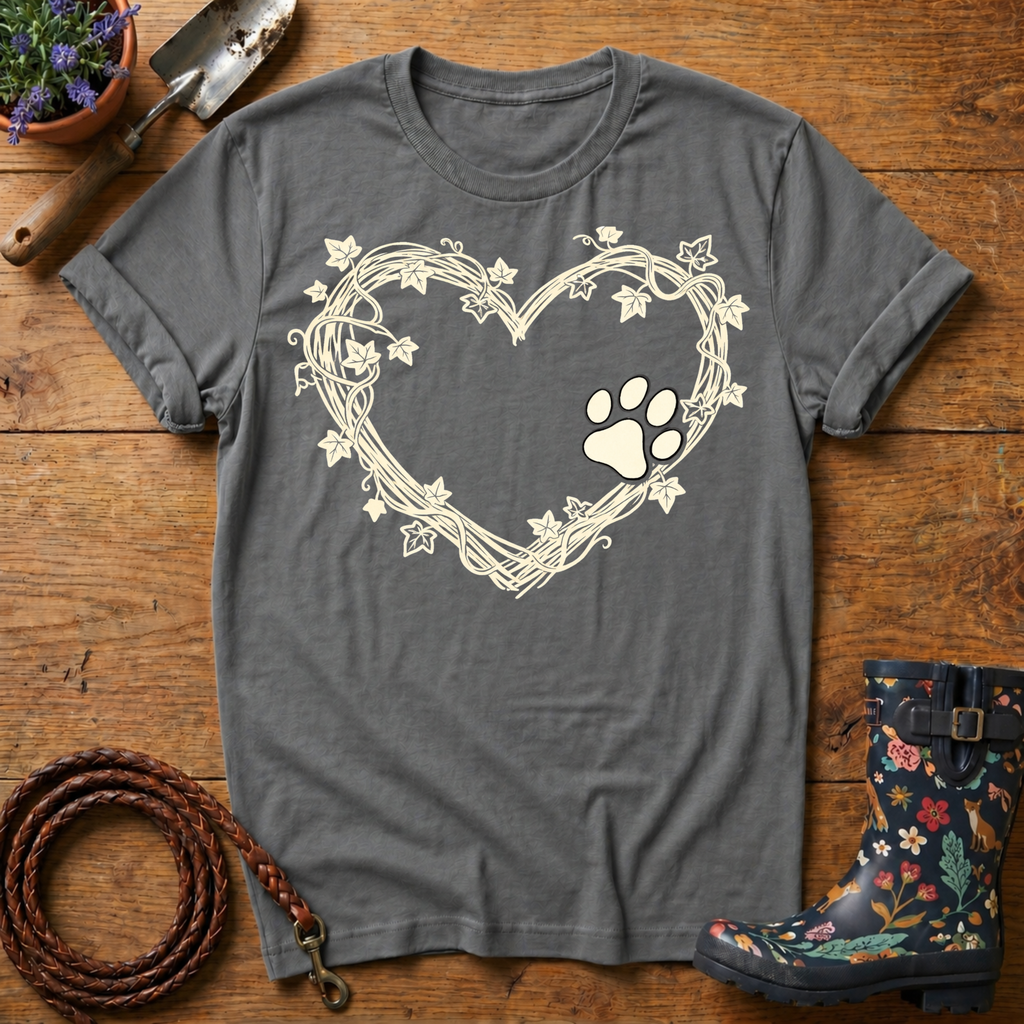 Rustic Vine Heart Paw Print T-shirt