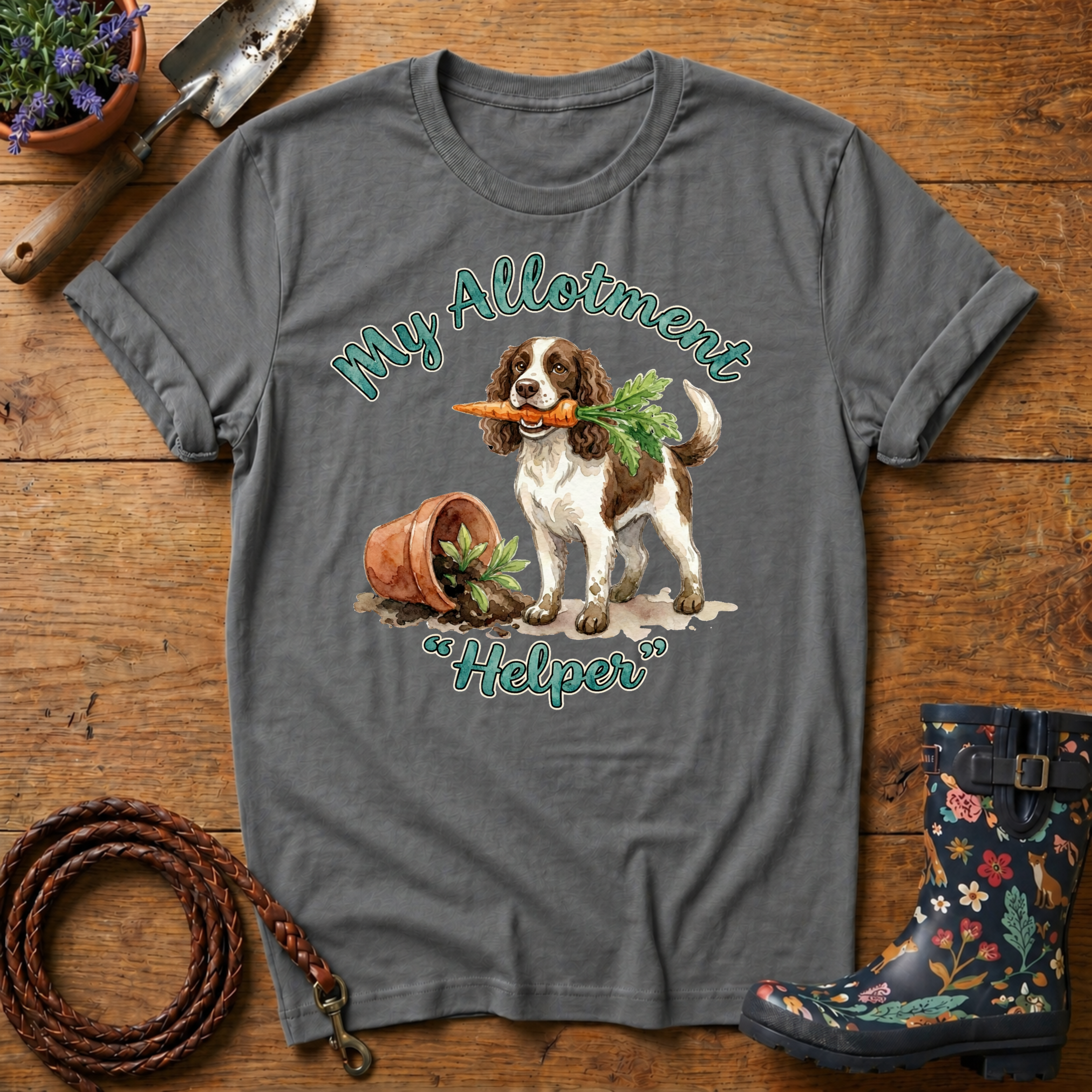 Spaniel My Allotment Helper Watercolour T-shirt