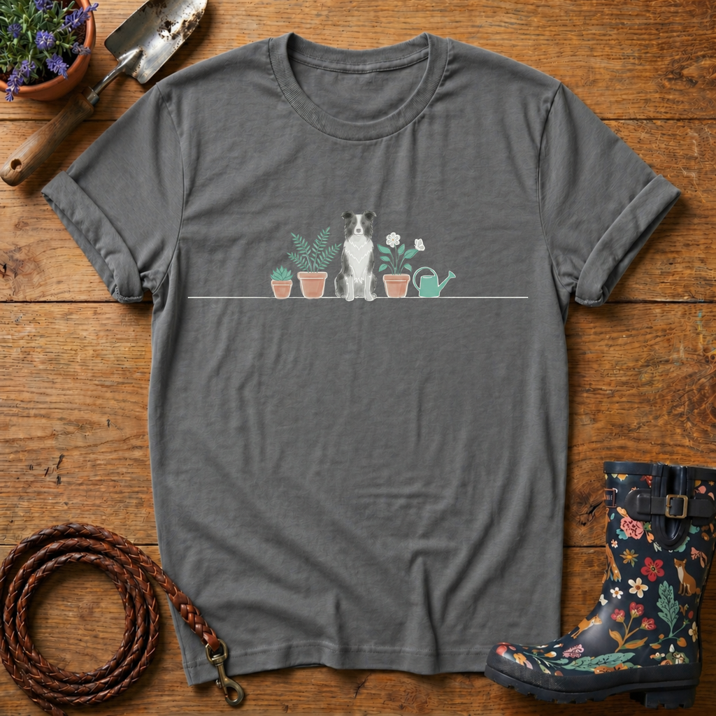 Boarder Collie Pot Plants Watercolour T-shirt