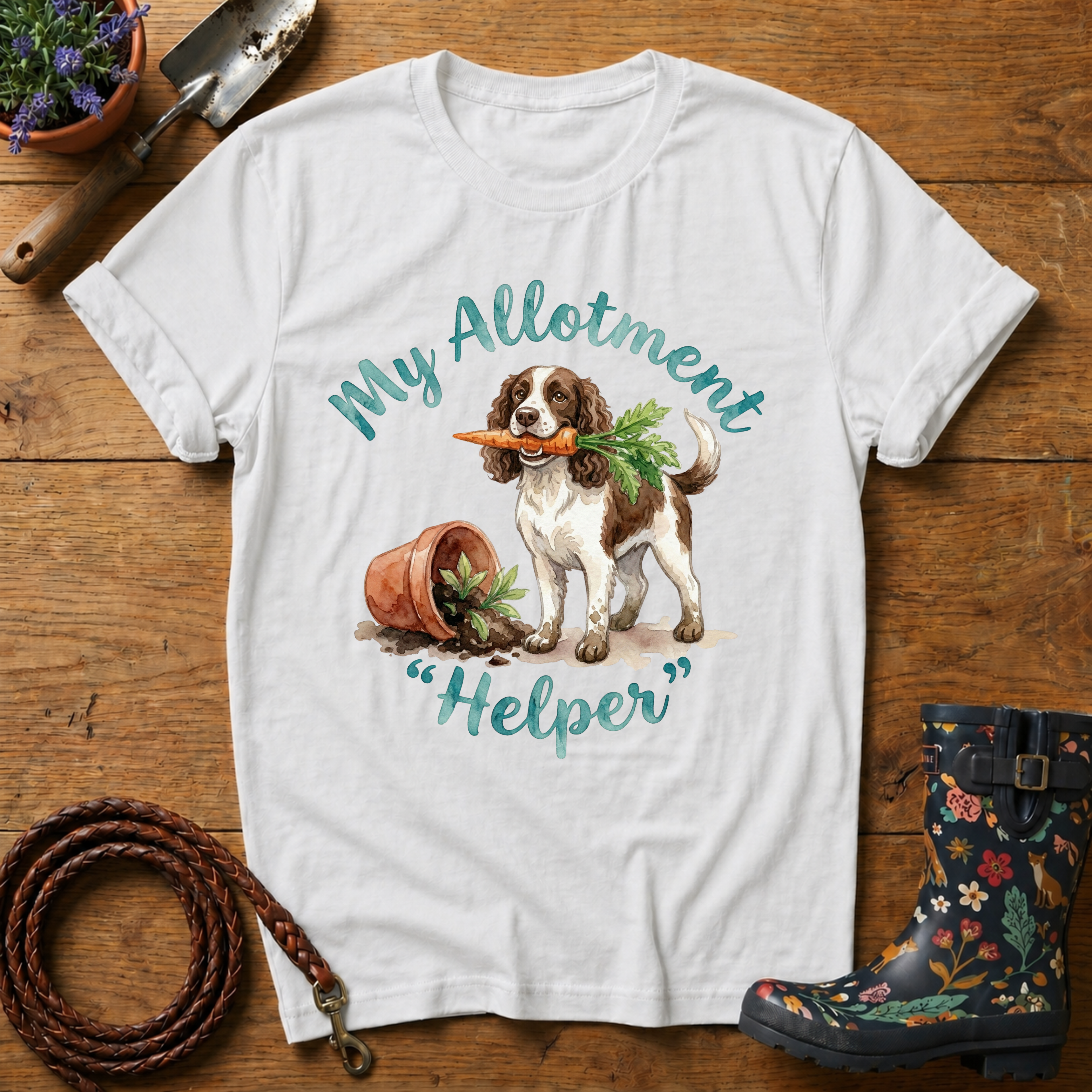 Spaniel My Allotment Helper Watercolour T-shirt