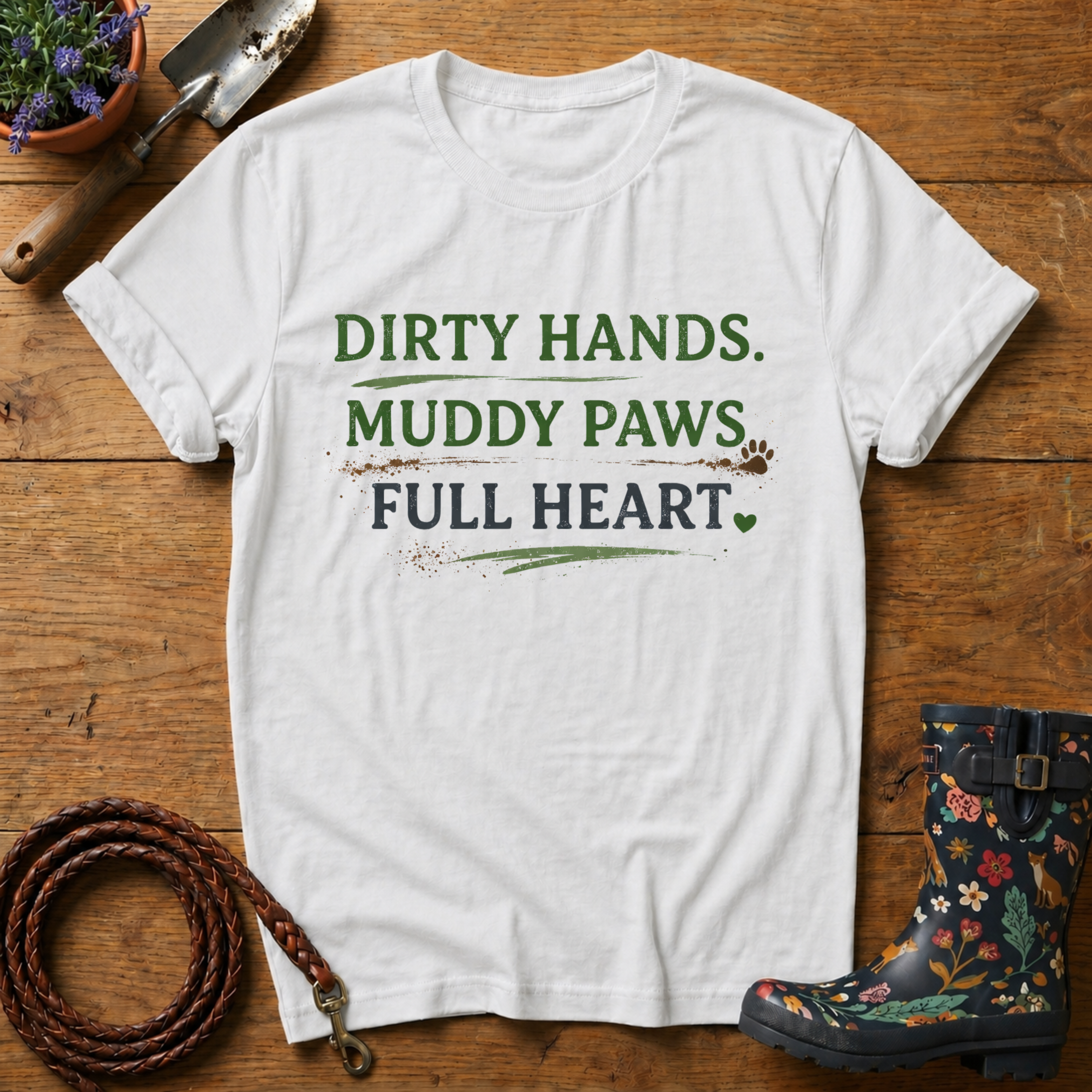Dirty Hands, Muddy Paws, Full Heart T-shirt