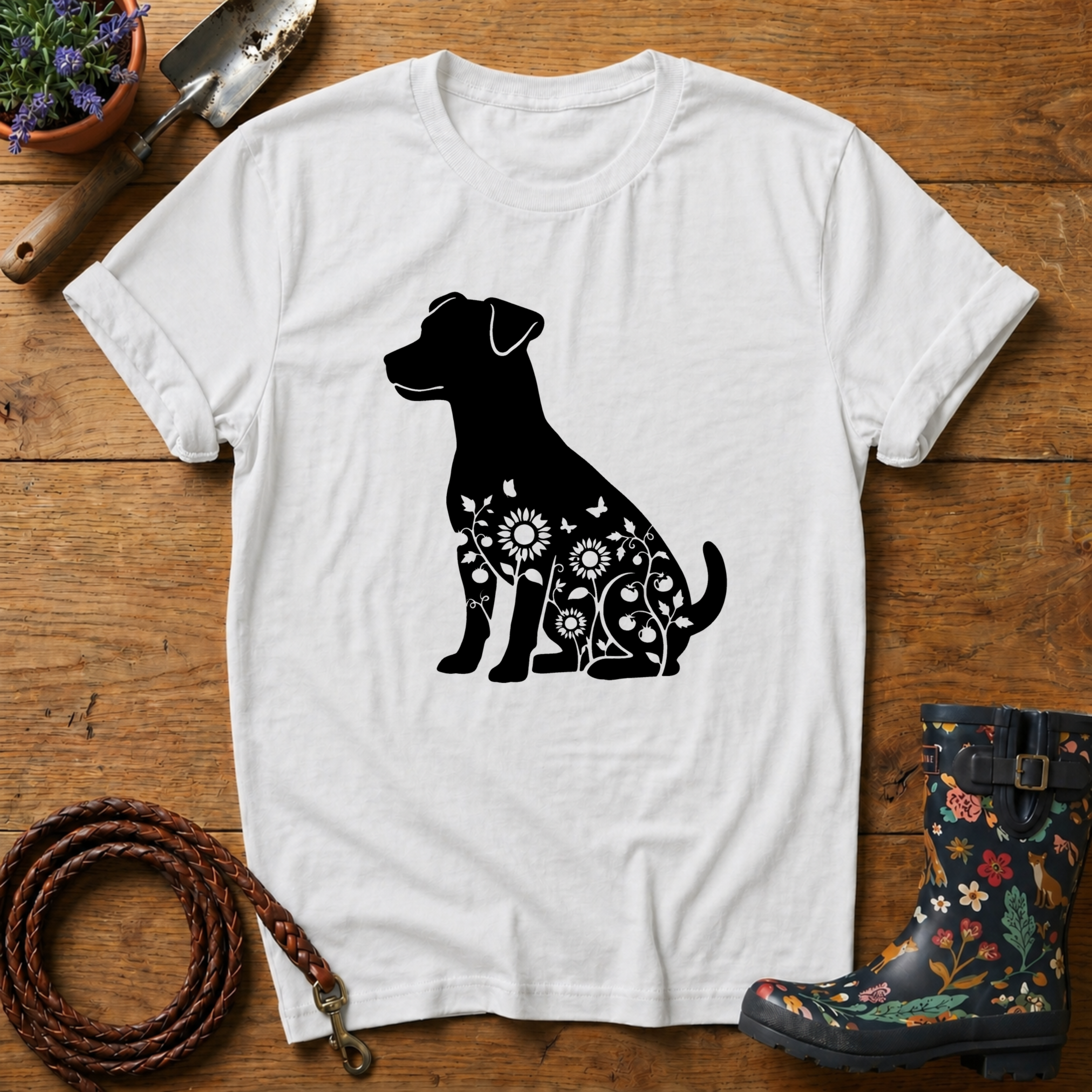 Jack Russel Sunflowers & Butterflies T-shirt