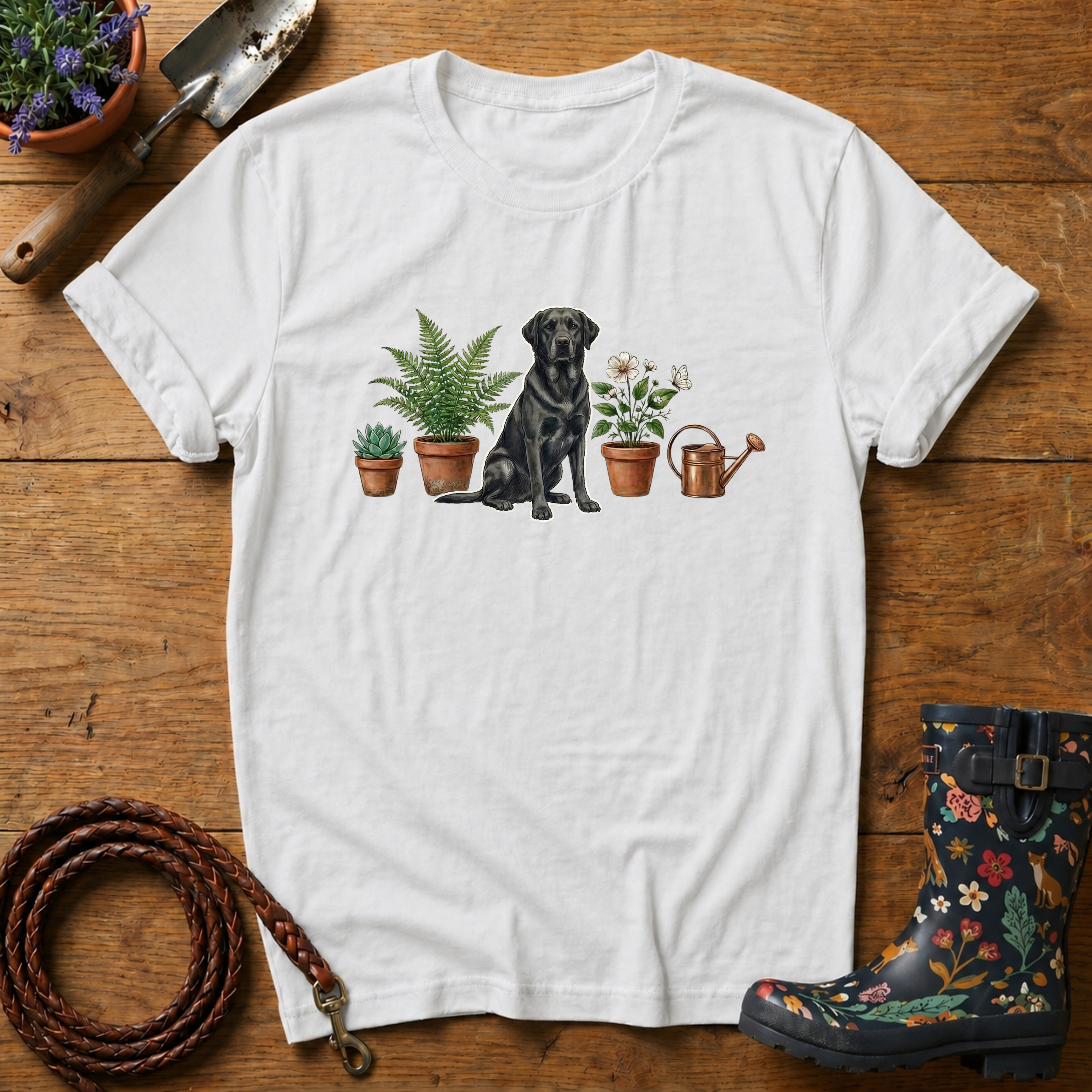 Black Lab  & Potted Plants T-shirts