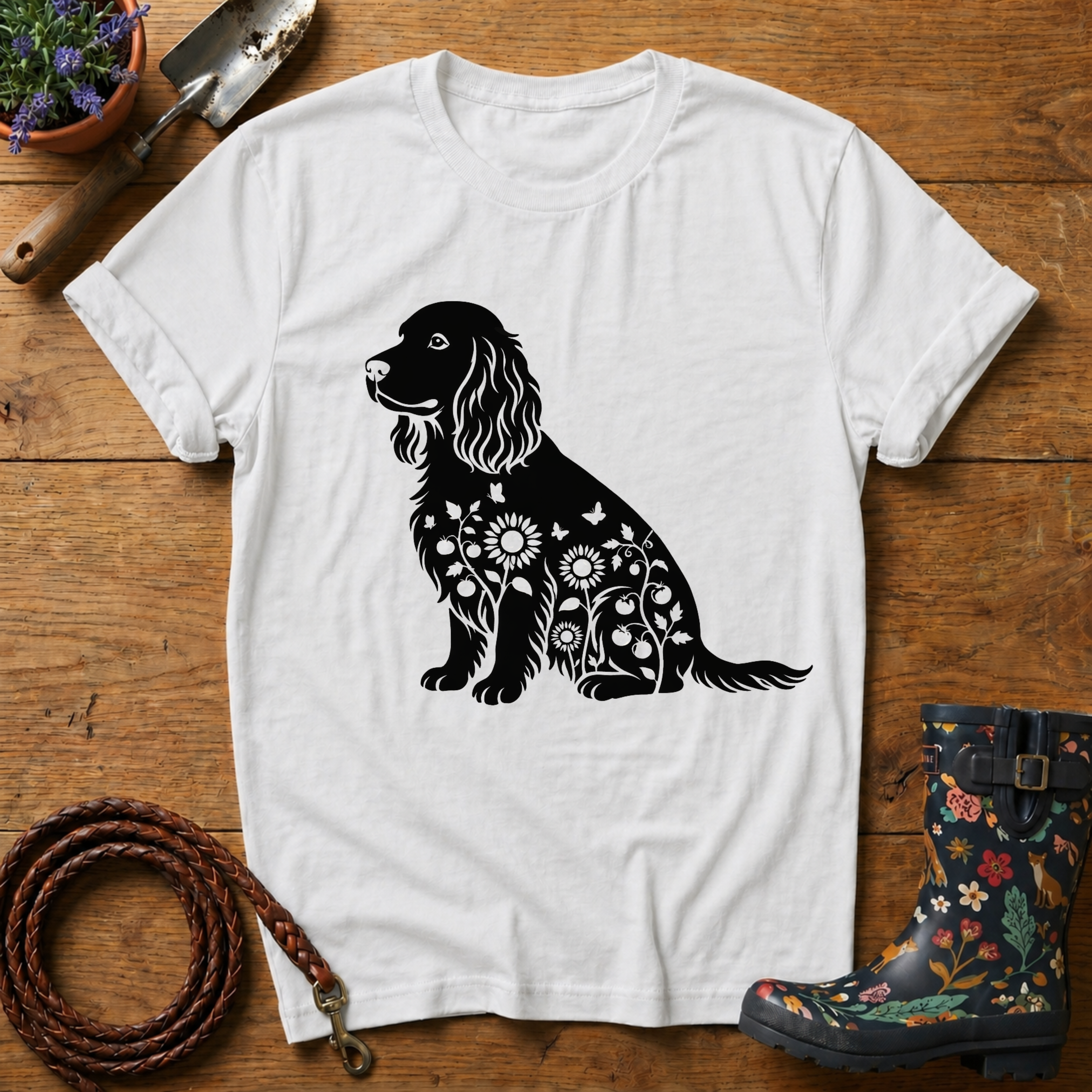 Spaniel Sunflowers & Butterflies T-shirt