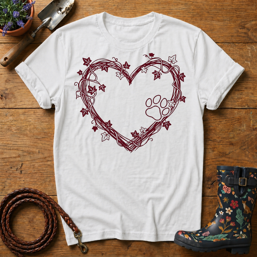 Rustic Vine Heart Paw Print T-shirt