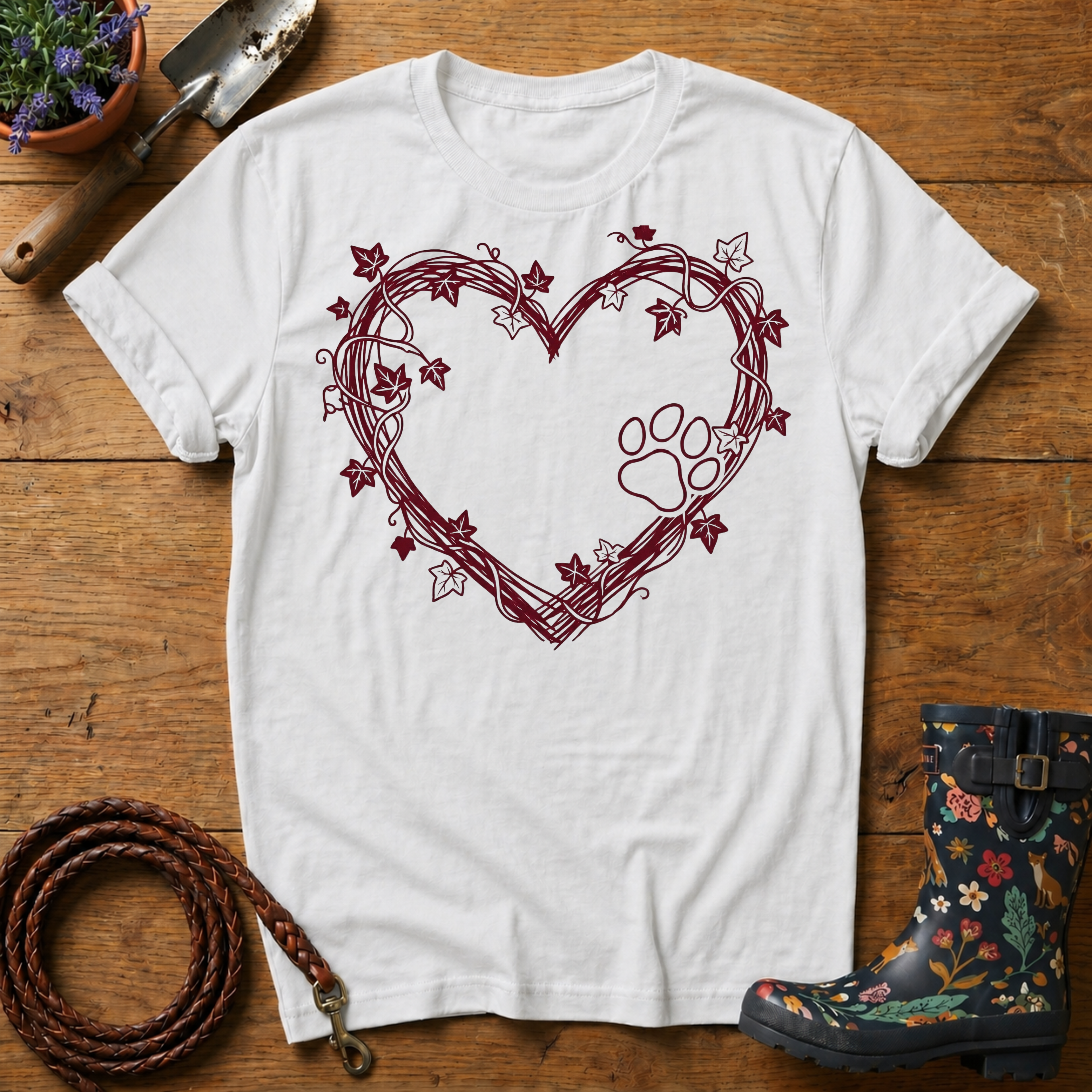 Rustic Vine Heart Paw Print T-shirt